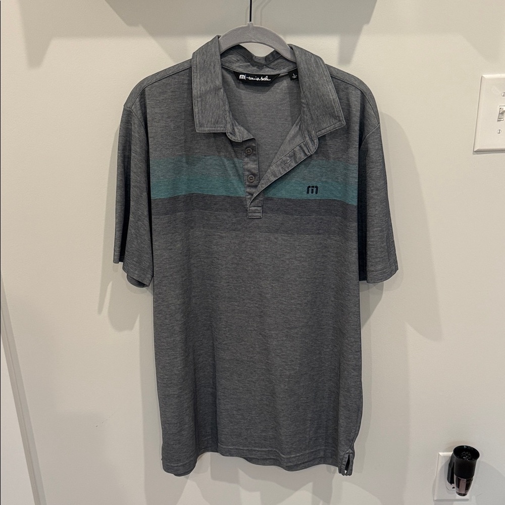 Travis Mathew Charcoal and Teal Polo Shirt for Men